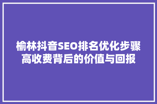 榆林抖音SEO排名优化步骤高收费背后的价值与回报