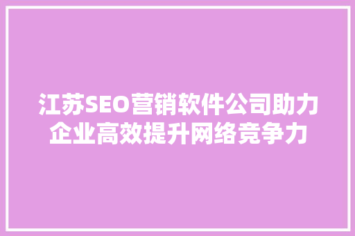 江苏SEO营销软件公司助力企业高效提升网络竞争力