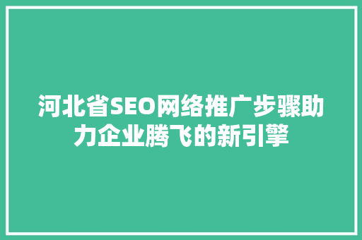 河北省SEO网络推广步骤助力企业腾飞的新引擎