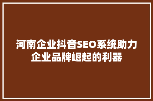 河南企业抖音SEO系统助力企业品牌崛起的利器