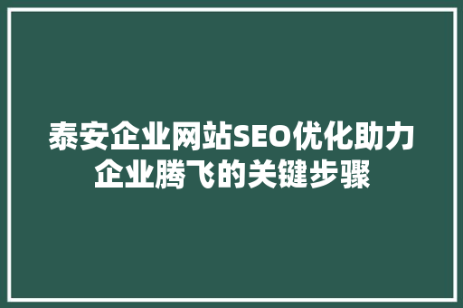 泰安企业网站SEO优化助力企业腾飞的关键步骤
