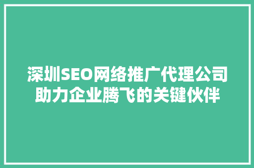 深圳SEO网络推广代理公司助力企业腾飞的关键伙伴