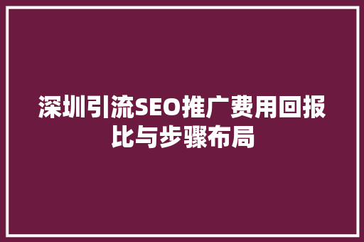 深圳引流SEO推广费用回报比与步骤布局