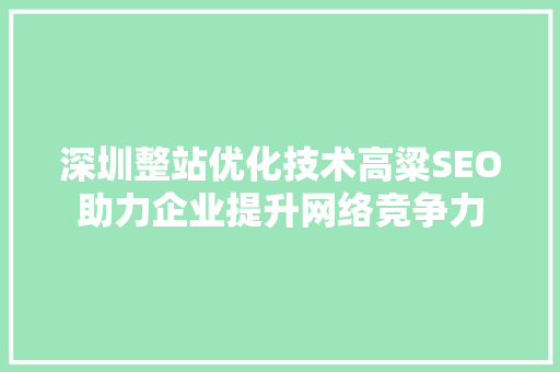 深圳整站优化技术高粱SEO助力企业提升网络竞争力
