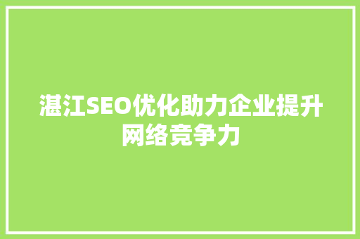 湛江SEO优化助力企业提升网络竞争力