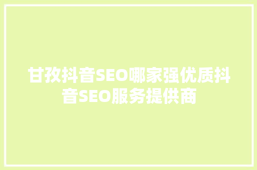 甘孜抖音SEO哪家强优质抖音SEO服务提供商