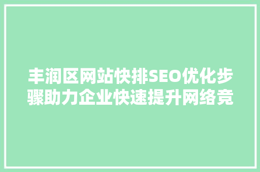 丰润区网站快排SEO优化步骤助力企业快速提升网络竞争力