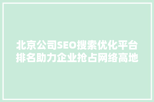 北京公司SEO搜索优化平台排名助力企业抢占网络高地