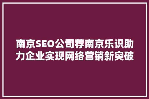 南京SEO公司荐南京乐识助力企业实现网络营销新突破