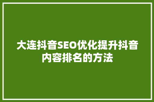 大连抖音SEO优化提升抖音内容排名的方法