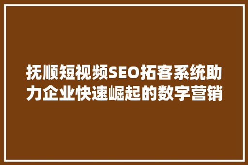抚顺短视频SEO拓客系统助力企业快速崛起的数字营销利器