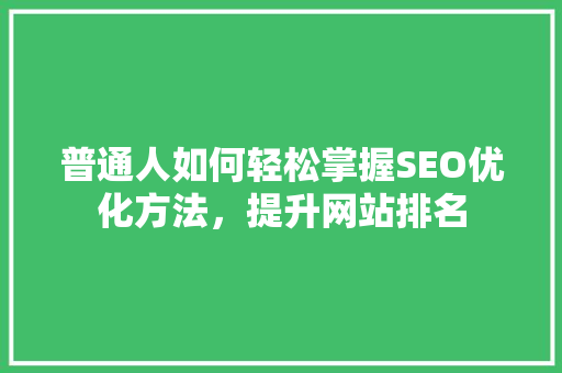 普通人如何轻松掌握SEO优化方法，提升网站排名