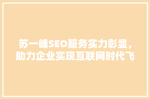 苏一峰SEO服务实力彰显，助力企业实现互联网时代飞跃