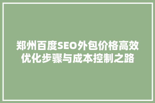 郑州百度SEO外包价格高效优化步骤与成本控制之路