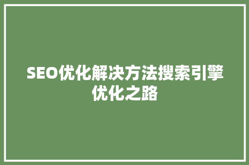 SEO优化解决方法搜索引擎优化之路