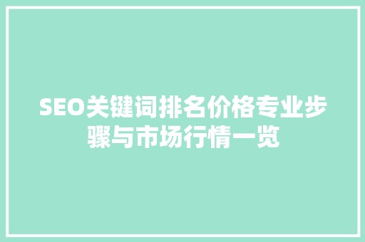 SEO关键词排名价格专业步骤与市场行情一览