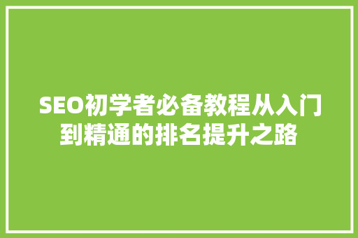 SEO初学者必备教程从入门到精通的排名提升之路