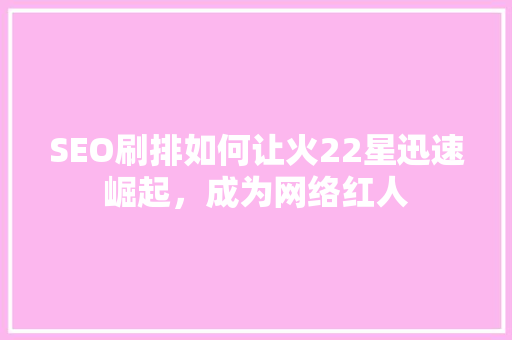 SEO刷排如何让火22星迅速崛起，成为网络红人