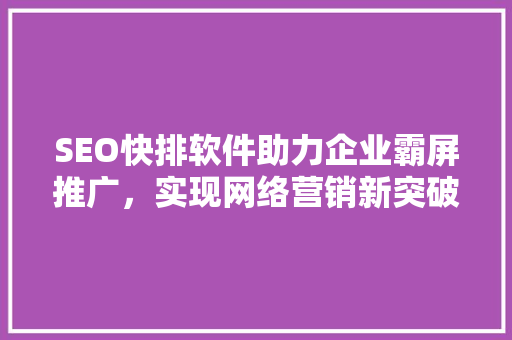 SEO快排软件助力企业霸屏推广，实现网络营销新突破