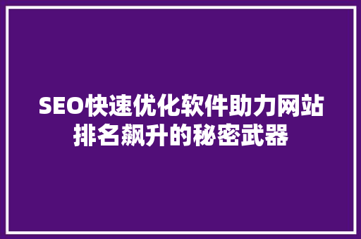 SEO快速优化软件助力网站排名飙升的秘密武器