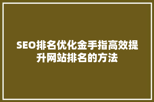 SEO排名优化金手指高效提升网站排名的方法