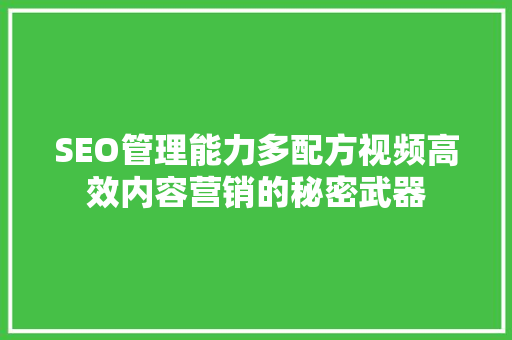SEO管理能力多配方视频高效内容营销的秘密武器
