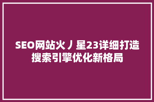 SEO网站火丿星23详细打造搜索引擎优化新格局
