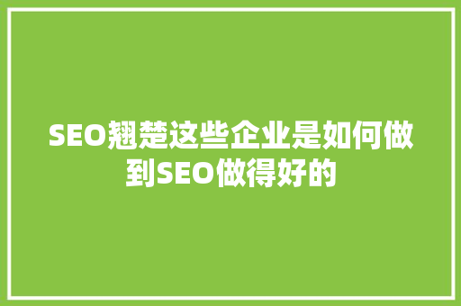 SEO翘楚这些企业是如何做到SEO做得好的