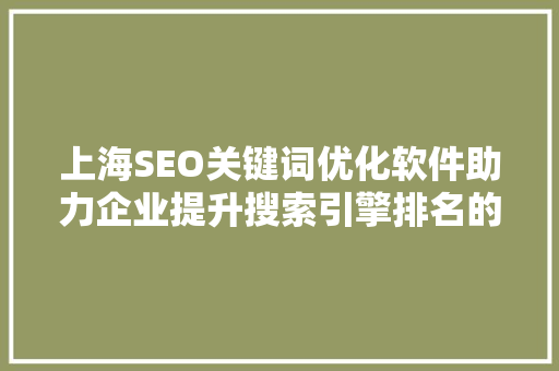 上海SEO关键词优化软件助力企业提升搜索引擎排名的秘密武器