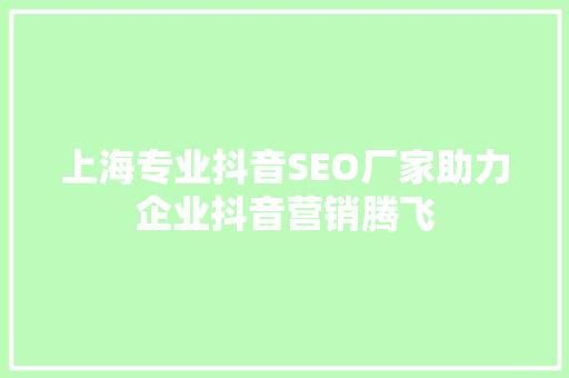 上海专业抖音SEO厂家助力企业抖音营销腾飞