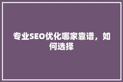 专业SEO优化哪家靠谱，如何选择