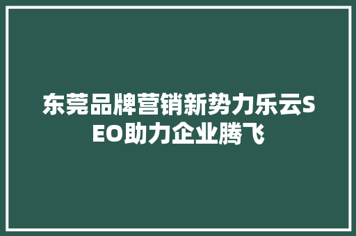 东莞品牌营销新势力乐云SEO助力企业腾飞