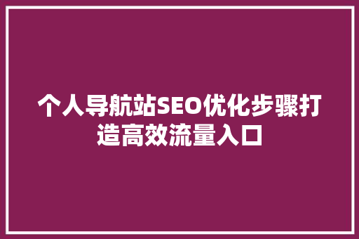 个人导航站SEO优化步骤打造高效流量入口