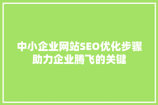 中小企业网站SEO优化步骤助力企业腾飞的关键