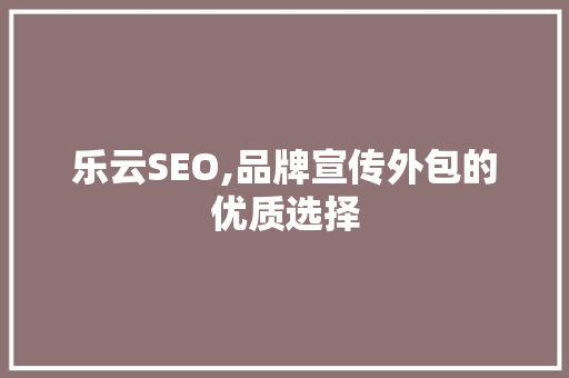 乐云SEO,品牌宣传外包的优质选择
