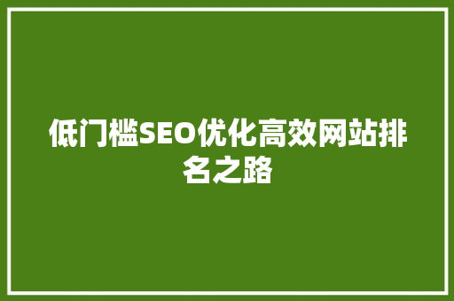 低门槛SEO优化高效网站排名之路