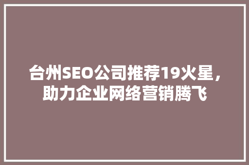 台州SEO公司推荐19火星，助力企业网络营销腾飞