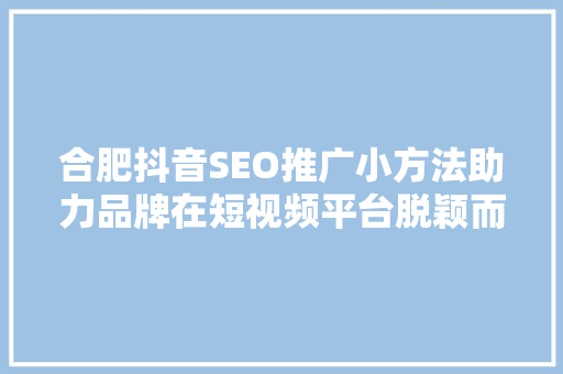 合肥抖音SEO推广小方法助力品牌在短视频平台脱颖而出