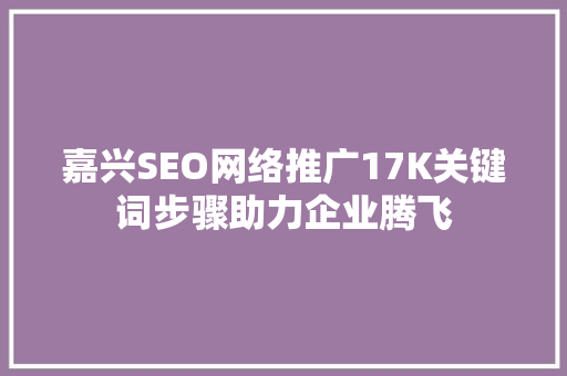 嘉兴SEO网络推广17K关键词步骤助力企业腾飞
