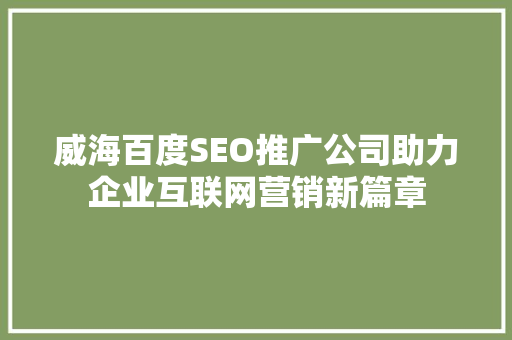 威海百度SEO推广公司助力企业互联网营销新篇章