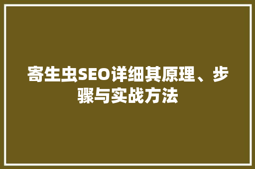 寄生虫SEO详细其原理、步骤与实战方法