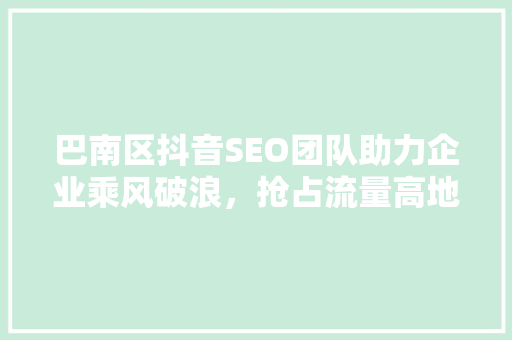 巴南区抖音SEO团队助力企业乘风破浪，抢占流量高地