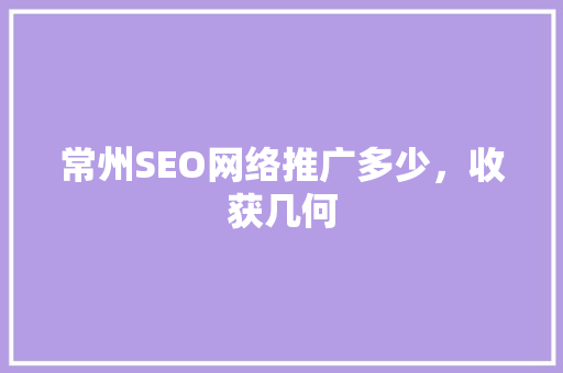 常州SEO网络推广多少，收获几何