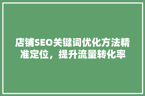 店铺SEO关键词优化方法精准定位，提升流量转化率