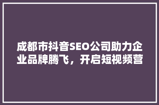 成都市抖音SEO公司助力企业品牌腾飞，开启短视频营销新篇章