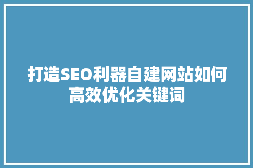 打造SEO利器自建网站如何高效优化关键词
