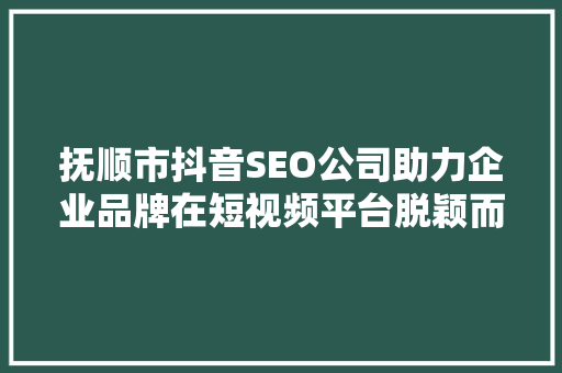 抚顺市抖音SEO公司助力企业品牌在短视频平台脱颖而出