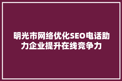 明光市网络优化SEO电话助力企业提升在线竞争力