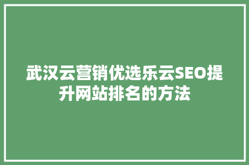 武汉云营销优选乐云SEO提升网站排名的方法