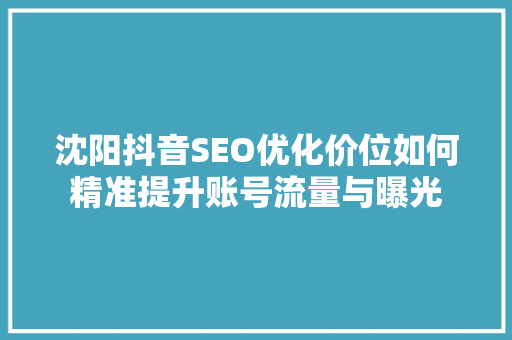 沈阳抖音SEO优化价位如何精准提升账号流量与曝光